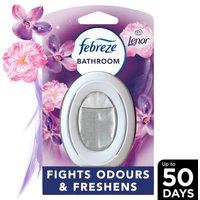 Febreze Bathroom air freshener Exotic Bloom, oval white dispenser, floral packaging, fights odors up to 50 days.