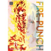 "Fire Punch, Vol. 8 manga with fiery figure and white-haired character on cover, vibrant flames and bold title text"