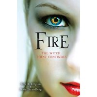 "Fire" book cover featuring a close-up of a woman's face with striking blue eye and bold red lips.