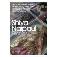 "Fireflies book by Shiva Naipaul, cover shows a woman in traditional attire with colorful patterns and reflective surface"