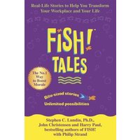 Purple "Fish! Tales" book with yellow text, featuring wavy lines and fish graphics, by Stephen C. Lundin and others.