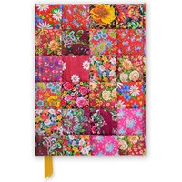 Floral Patchwork Quilt journal with vibrant multicolored floral patterns and a yellow ribbon bookmark.