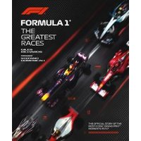 "Formula 1 book cover with racing cars and bold text 'The Greatest Races' on a dark background"