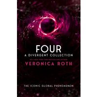 "Black and pink cover of 'Four: A Divergent Collection' by Veronica Roth with swirling galaxy design"