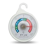 Fridge or freezer thermometer with 52 mm dial, color-coded zones, and hanging hook by ETI.