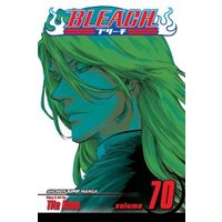 "Bleach manga volume 70 cover featuring green-haired character with serious expression, blue and green color scheme"