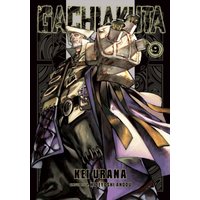 "Gachiakuta 9 manga cover featuring a character in a long coat and hat with a mechanical arm, dark ornate background"