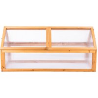 Wooden cold frame by Garden Gear, 55x53x120cm, with clear panels and hinged lid for plant protection.