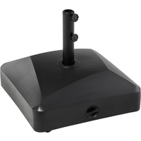 Black square garden parasol base with adjustable pole holder, suitable for 43kg water or 60kg sand filling.