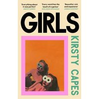 "Book cover of 'Girls' by Kirsty Capes with two women wearing flower-shaped sunglasses on an orange background"