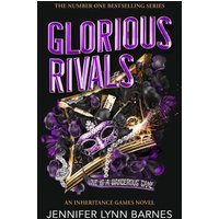 "Glorious Rivals book cover with purple mask, flowers, and gold accents on a black background"