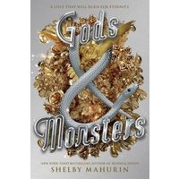 "Gods & Monsters book with silver snake and gold floral design on cover, by Shelby Mahurin"