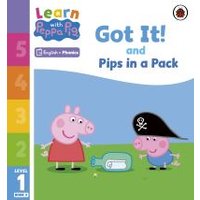 "Peppa Pig book 'Got It!' with colorful cover, featuring Peppa and pirate pig, bottle with note, English and phonics"