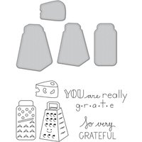 Metal die set with cheese graters and cheese slice, accompanied by "You are really grate" text design.