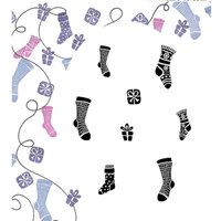Card-io "Great Expectations" stamp set with black, pink, and blue socks and gift boxes on a white background.