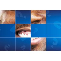 "Guess Who Game by Outsmarted, features blue grid with close-up of smiling face and question marks on tiles."