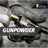 Black and white book cover titled "Gunpowder" featuring hands loading a bullet into a revolver.