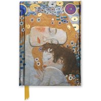 Foiled pocket journal featuring Gustav Klimt's "Three Ages of Woman" with vibrant colors and a yellow ribbon bookmark.