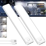 White GWULC LED under cabinet lights with motion sensor, rechargeable, USB powered, magnetic, includes charging cable.