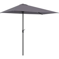Grey half parasol umbrella, semi-round shape, 2.3m wide, black pole with crank, no base included.