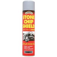Hammerite Stonechip Shield aerosol, 600ml, white can with red label and car graphic, grey cap.
