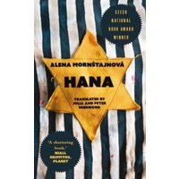 "Hana book cover with yellow star on striped fabric, Czech National Book Award Winner badge"