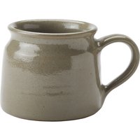 Moss green handmade ceramic mug with a rounded body, wide handle, and glossy finish.