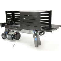 Black Handy THLS-6G electric log splitter with metal guard, sturdy frame, and dual wheels, 230V power.