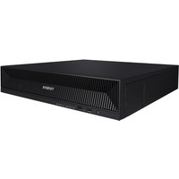 Black Hanwha XRN-1620B2 network video recorder with vented front panel and multiple ports.