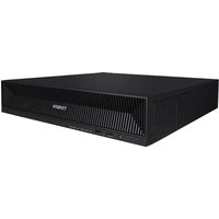 Black Hanwha XRN-1620SB1 network video recorder with vented front panel and sleek rectangular design