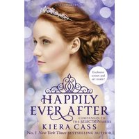 Book cover of "Happily Ever After" by Kiera Cass, featuring a woman with a tiara and elegant updo against a bokeh background.