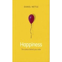 Yellow book titled "Happiness" by Daniel Nettle, features a red balloon on the cover.
