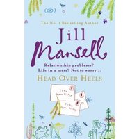 Light blue book cover with purple title "Head Over Heels" by Jill Mansell, featuring floral and letter illustrations.