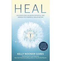 "Book titled 'Heal' by Kelly Noonan Gores, featuring a dandelion design with a silhouette in the center on a blue background."