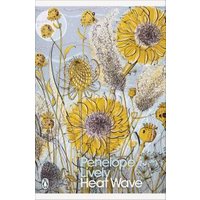 "Heat Wave" book cover with sunflowers, thistles, and bees against a light blue sky.