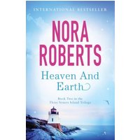 "Heaven and Earth" book by Nora Roberts, blue cover with lighthouse and ocean scene, part of Three Sisters Island Trilogy.