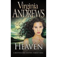 "Virginia Andrews' novel 'Heaven' with a cover featuring a woman with curly hair against a cloudy sky backdrop"