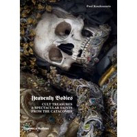 Book cover "Heavenly Bodies" featuring ornate skull adorned with jewels and intricate embroidery.