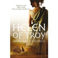 Book cover of "Helen of Troy" by Margaret George, featuring a woman in a green dress and a chariot scene below.