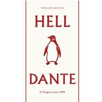 "White book cover with red text 'Hell' and 'Dante', featuring a red penguin illustration in the center."