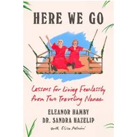 "Book 'Here We Go' with two women in red dresses on a swing, bamboo accents, and subtitle about fearless living."