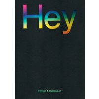 "Black book cover with 'Hey' in rainbow gradient text, subtitle 'Design & Illustration' in small green font"