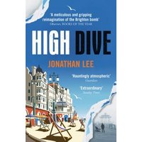 "High Dive book by Jonathan Lee, blue cover with seaside illustration and white bold title text."