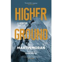 "Book titled 'Higher Ground' by Martin Moran, featuring a snowy mountain peak on the cover."
