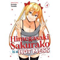Manga "Himegasaki Sakurako Is a Hot Mess Vol. 4" with blonde girl in gray tank top, peace signs, and red accents.