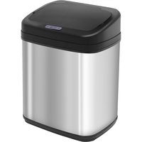 Stainless steel automatic sensor dustbin with black lid and square shape, 20L capacity, sleek modern design.