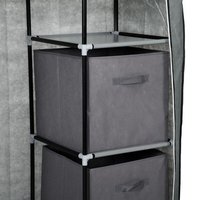 Grey HOMCOM fabric wardrobe with two drawers, hanging rail, black frame, and zippered cover.