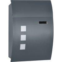 Anthracite grey wall-mounted mailbox with viewing windows, nameplate, and two keys.
