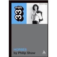 Black and gray book cover with "Horses" by Philip Shaw, featuring a monochrome image of a person holding a jacket.