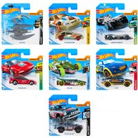 Hot Wheels Basic Diecast Assortment, various colorful car models in blue packaging with logos and graphics.